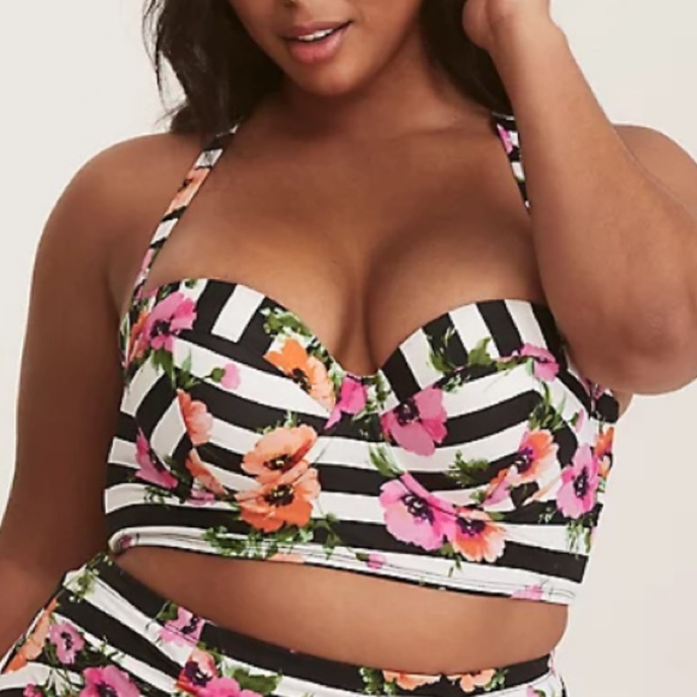 Torrid Floral Striped Bikini Swimsuit Top 2 2X
